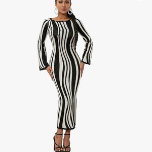 Zebrataur Long Sleeve Long Dress - Black / L